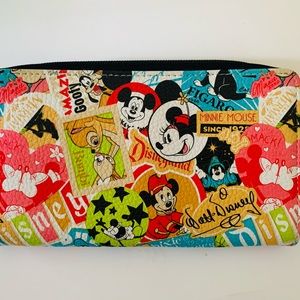 DISNEY WALLET  Zip Around Mickey Minnie Goofy Bambi Mermaid Figaro Colorful 8x4